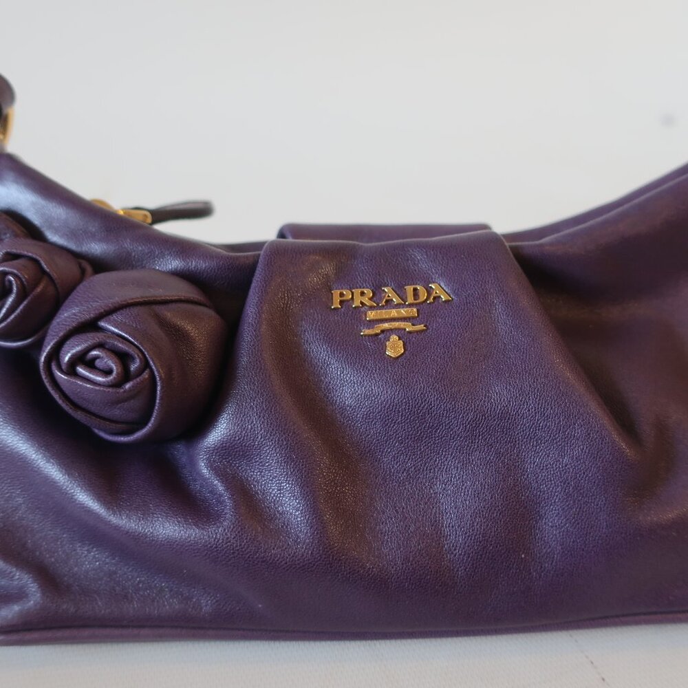 Womens Prada Purple Nappa Rosette Floral Leather Shoulder Bag - Picture 4 of 16